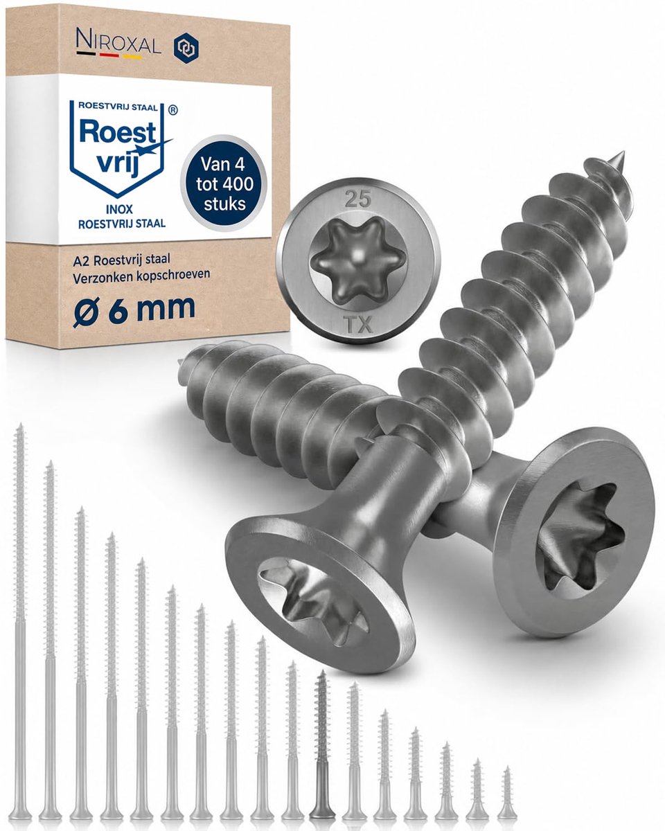 TORX-schroeven 6x50 mm - V2A roestvrij staal - verzonken kop - ideaal voor houtconstructie - ShopVlot