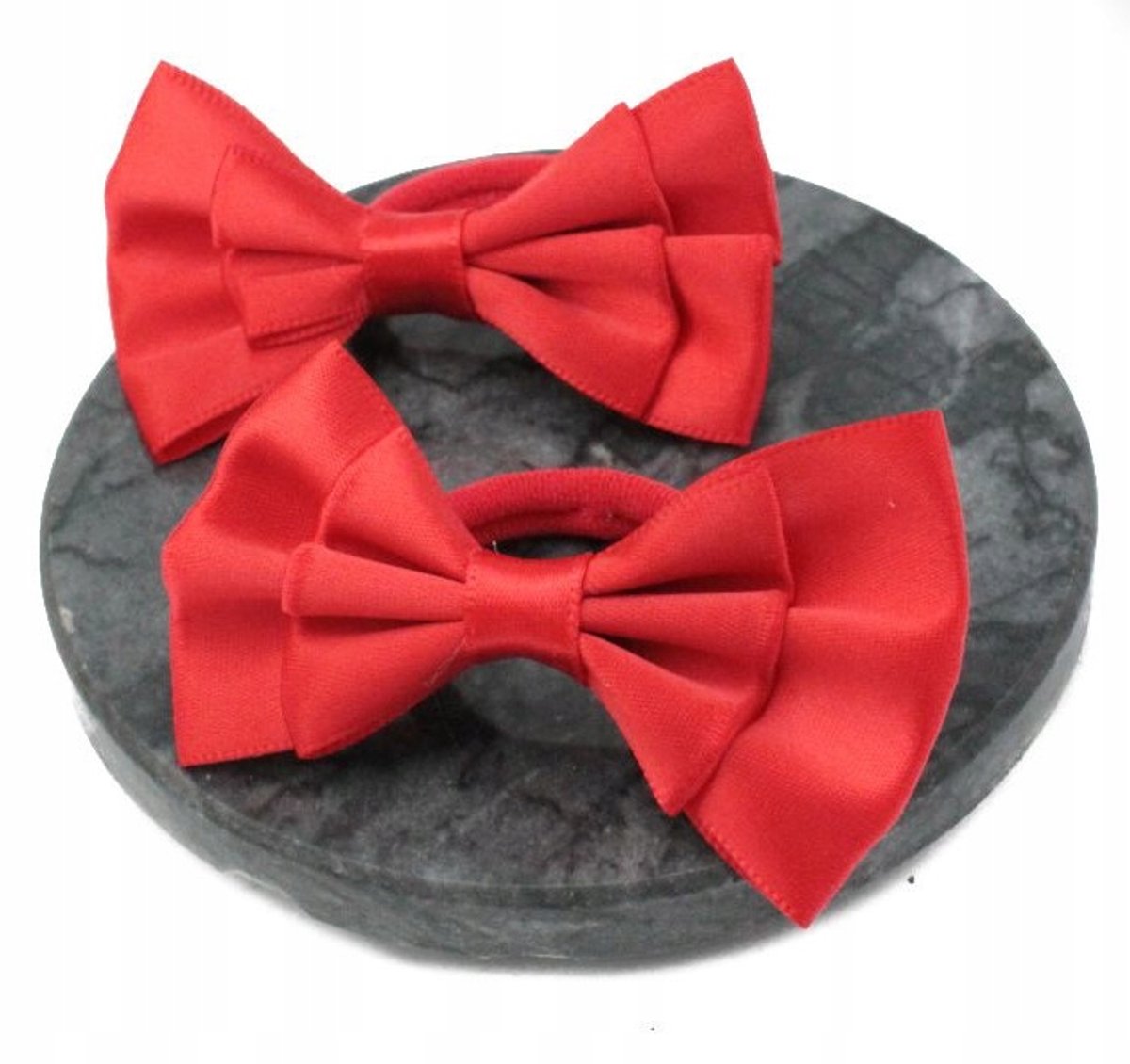 2 Rode Satin Haarbanden met Strikken - 6,5 cm
