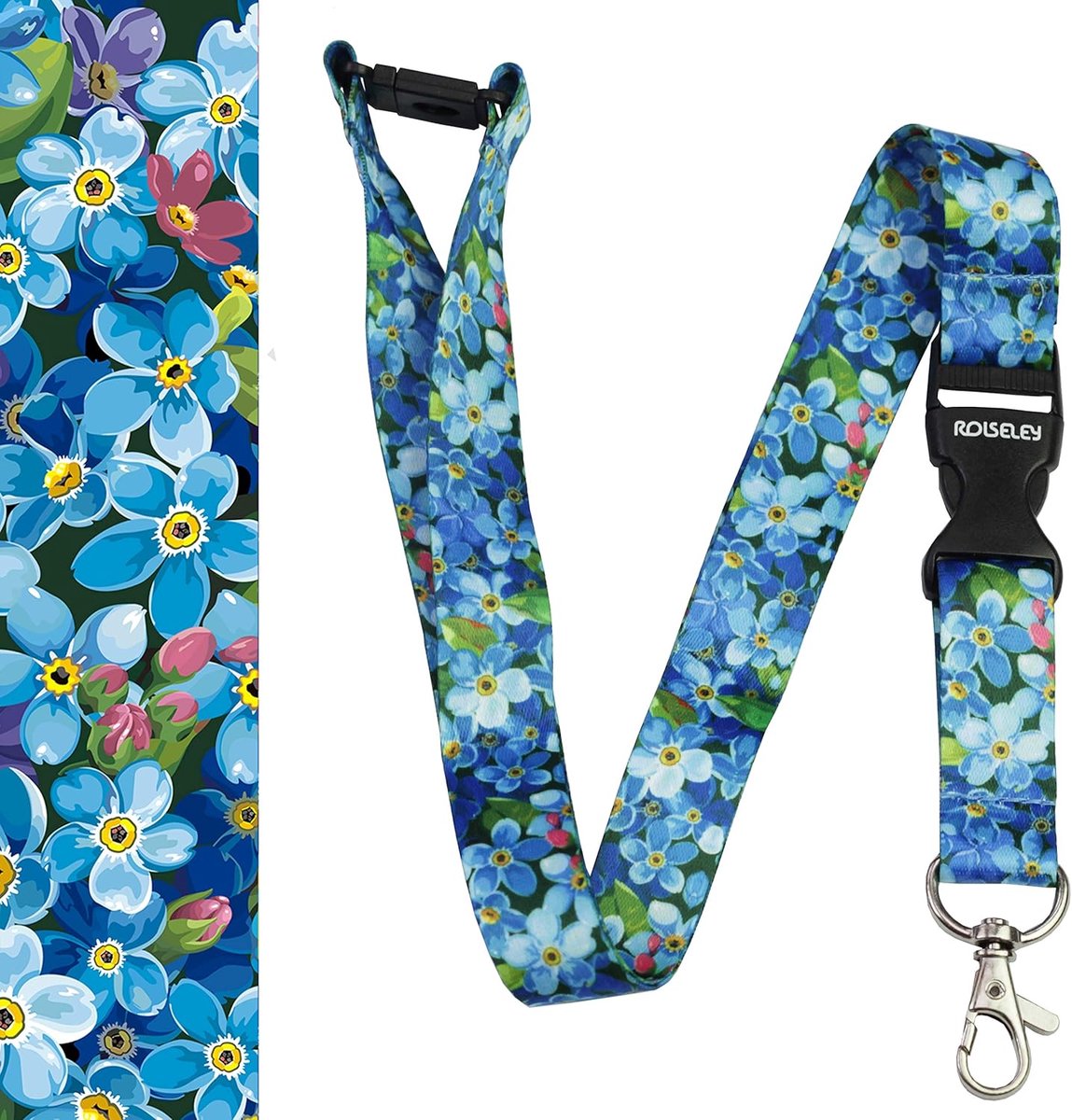 Lanyard met verschillende patronen - metalen clip - vergeet-me-niet - stijlvol voor ID en sleutels - ShopVlot