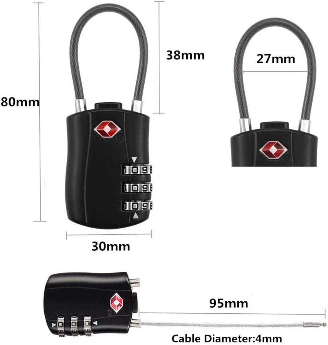 Reiskoffer sloten 4-pack - TSA goedgekeurd - Stalen kabel - Veilig en eenvoudig te gebruiken - ShopVlot