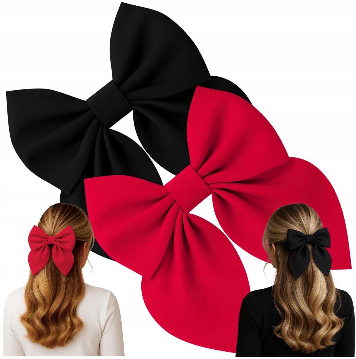 Set van 2 Grote Strik Haarspelden Zwart & Rood - Elegant & Duurzaam