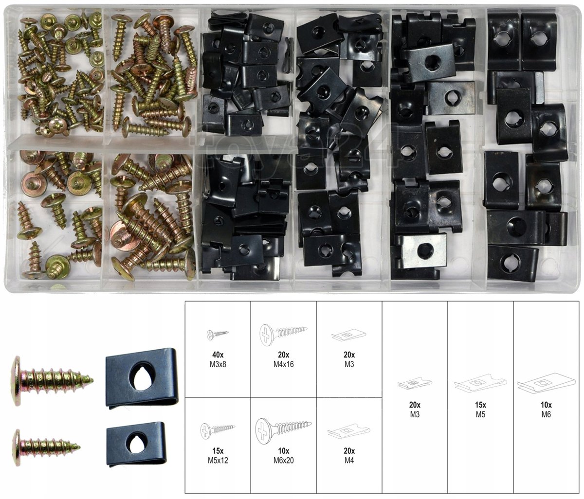 170 stuks Carrosserie Schroeven en Ringen Mix Set