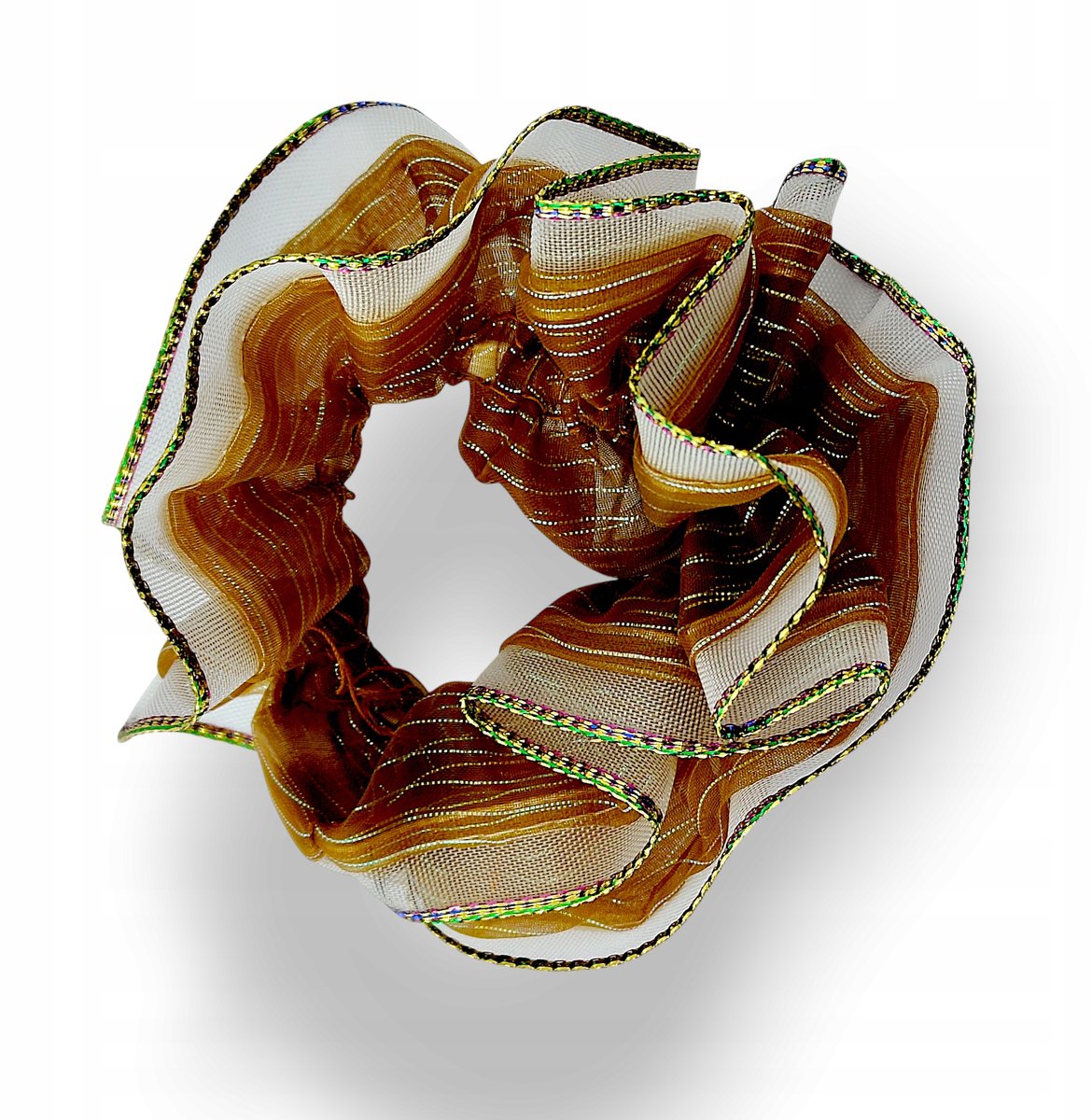 Elastiek Tondeuse Scrunchie Beige met Gouden Draad