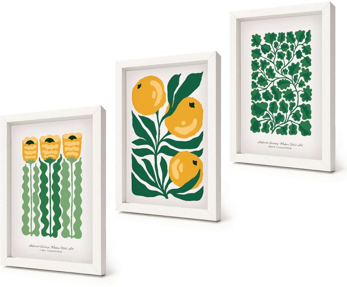 Coloray 3-Delige Schilderij Set - Plantenpatronen met bloemen en bladeren (posters) - 20x30 - Wanddecoratie - Schilderijen Set - Interieur - Woonkamer Decoratie