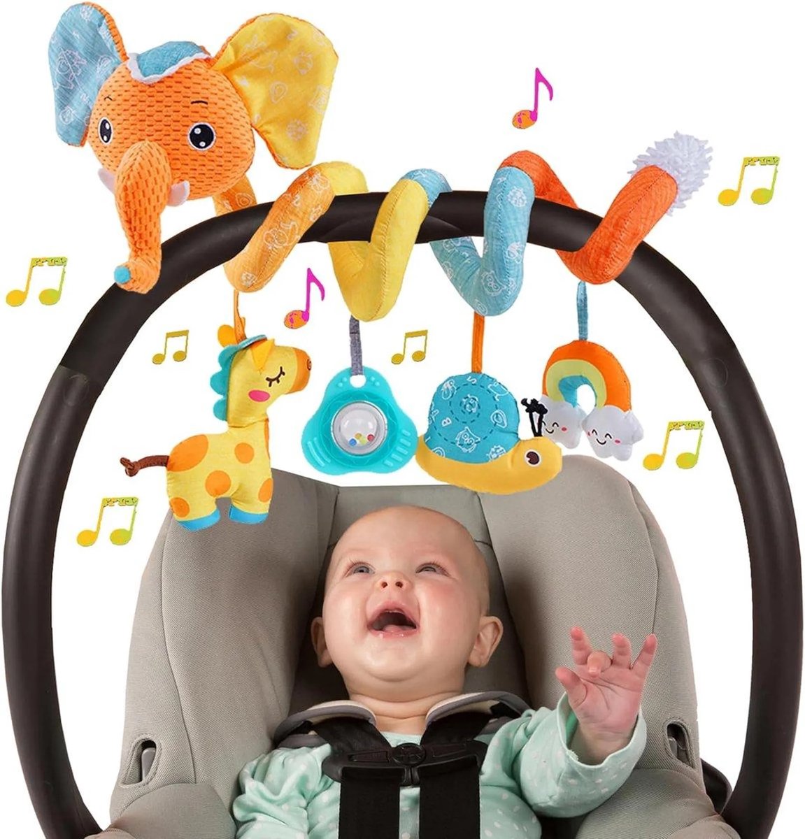 Casalora Box Spiraal Speelgoed Baby – Babybox/Kinderwagen – 0 Jaar voor Autostoelspeeltje Jongen & Meisje – Activiteitenspiraal Knuffel