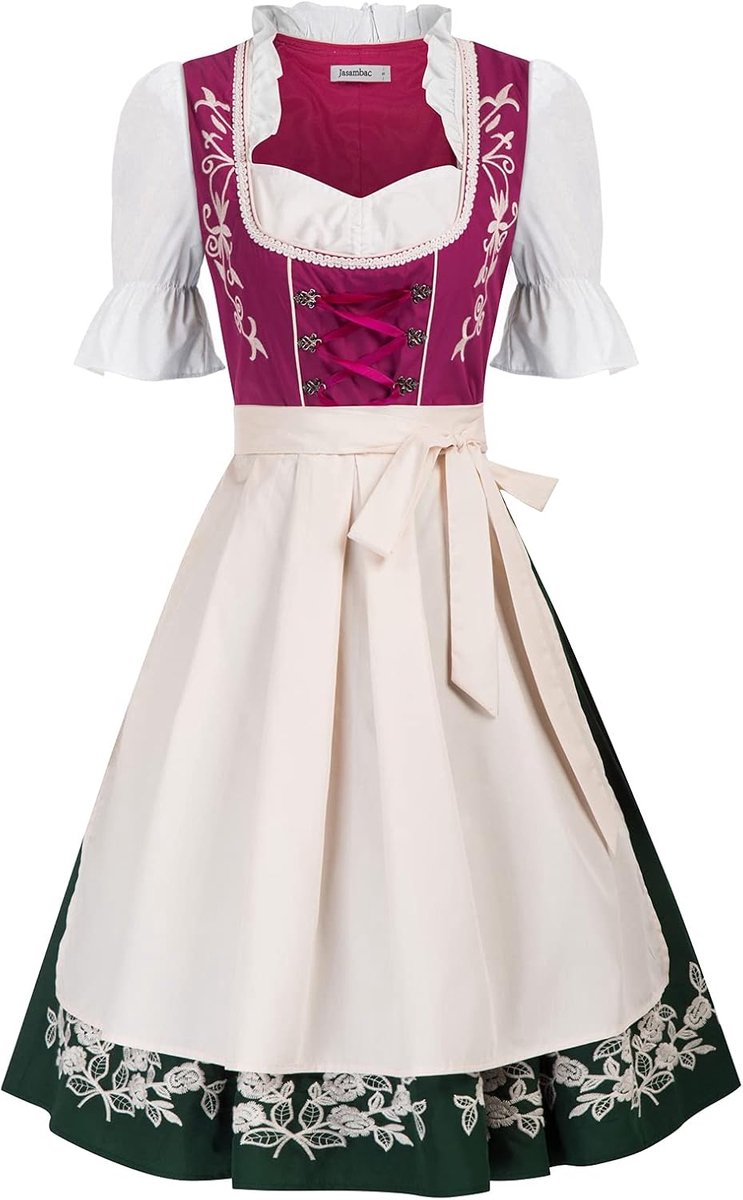 JASAMBAC German Dirndl Dress Women's 3 Pieces Oktoberfest Carnival Dress, purple - ShopVlot