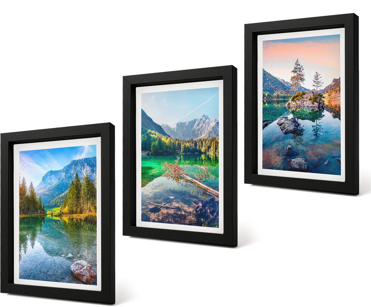 Coloray 4-Delige Schilderij Set - Bergmeren met water en omringende natuurlandschappen - 20 x 30 cm - Decoratieve Schilderijen - Woonkamer - Interieur - Woonkamer Decoratie