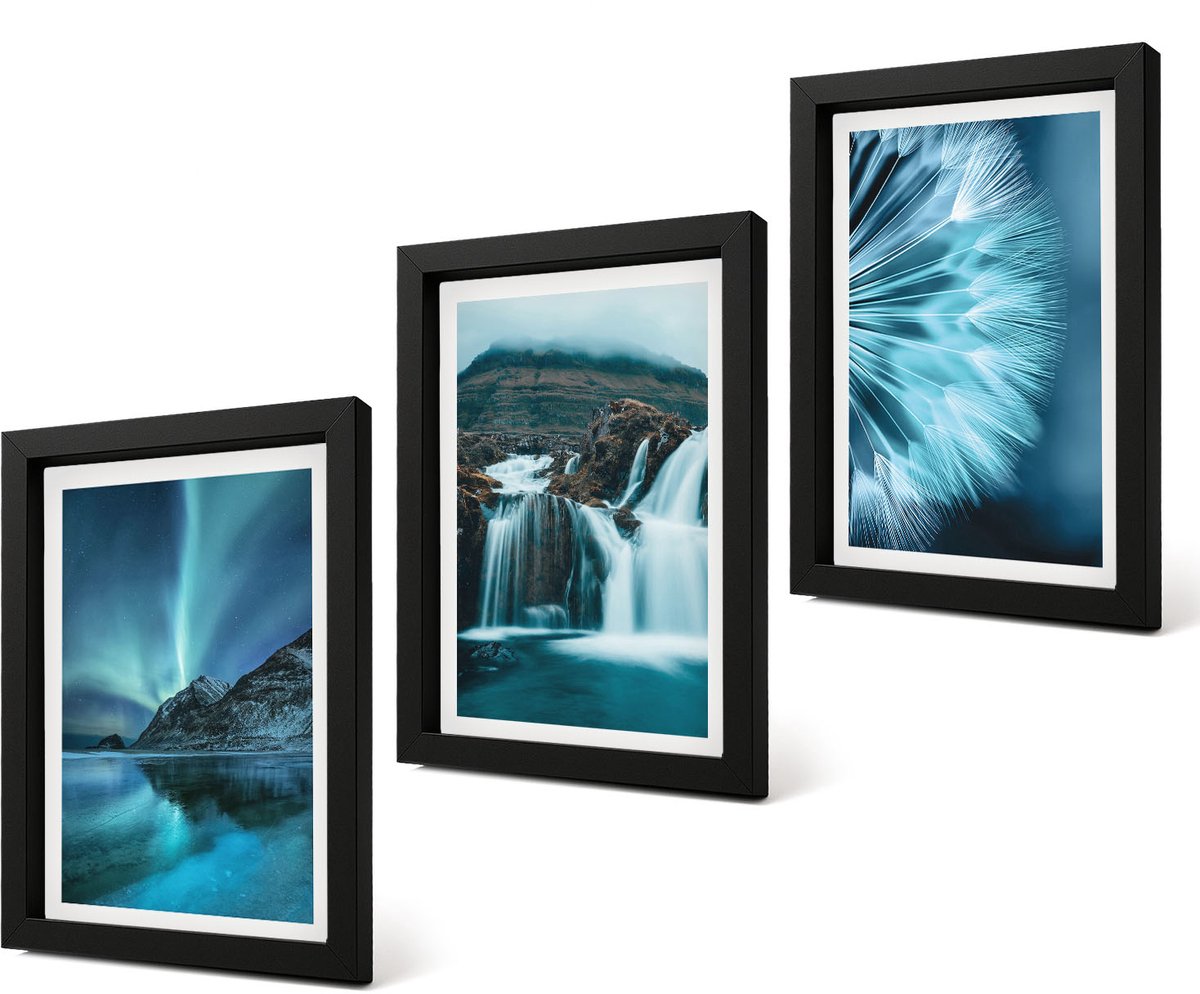 Coloray 4-Delige Schilderij Set - Winterlandschappen met watervallen en het noorderlicht - 20 x 30 cm - Muurdecoratie - Schilderijen Set - Woonkamer - Stijlvolle Muurdecoratie