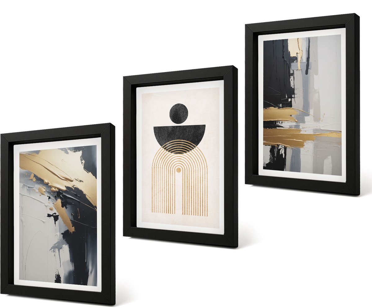 Coloray 4-Delige Schilderij Set - Geometrische abstracte elegante compositie - 20 x 30 cm - Muurdecoratie - Interieur Decoratie - Moderne Wanddecoratie