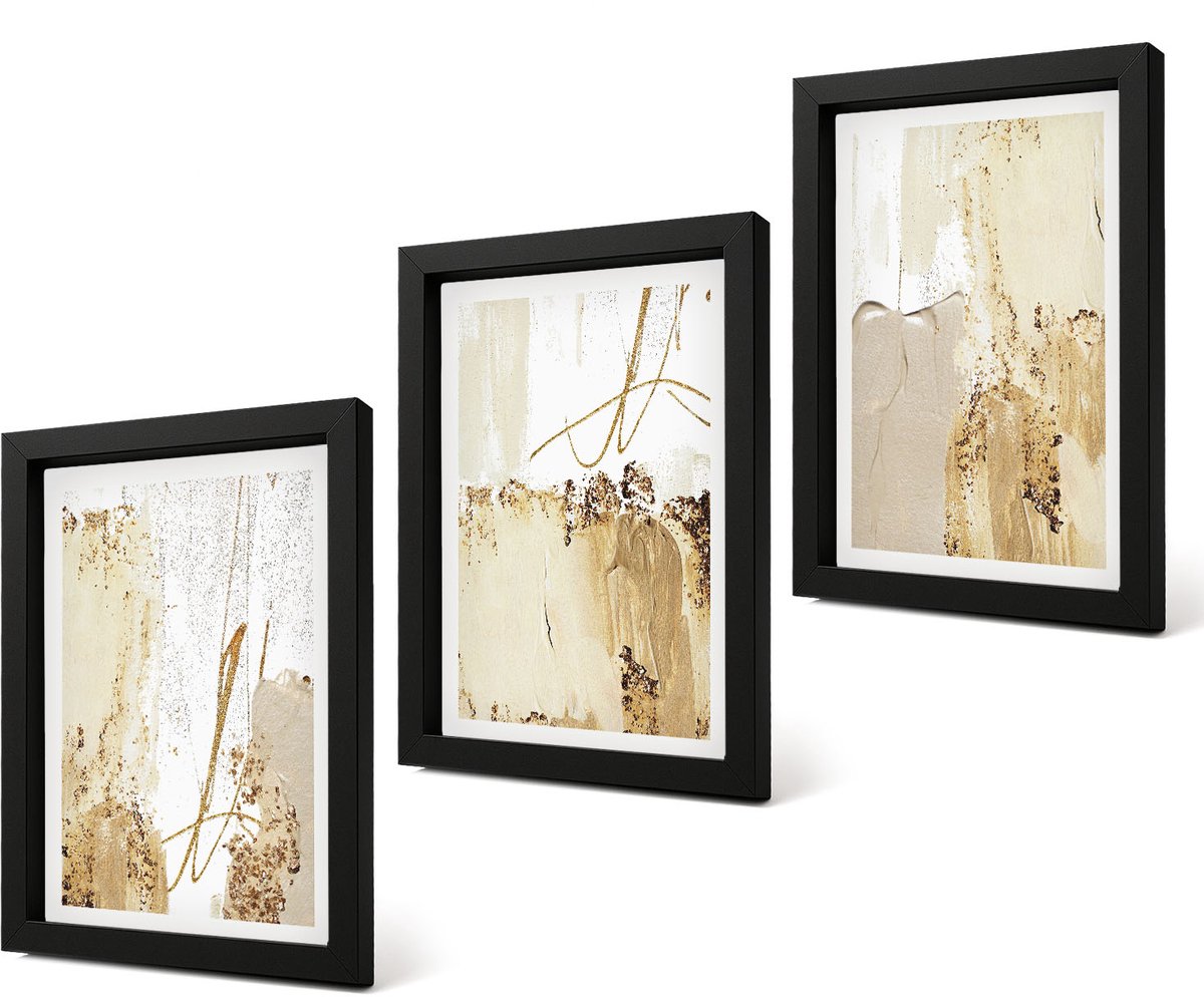Coloray 4-Delige Schilderij Set - Abstracte patronen in beige en witte tinten. - 20 x 30 cm - Muurdecoratie - Decoratieve Schilderijen - Wohnzimmer - Moderne Wanddecoratie