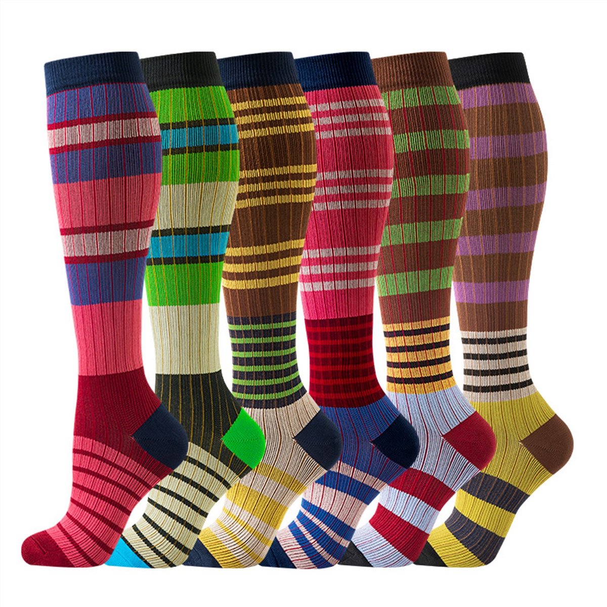 Compressiekousen 6 paar - 15-30 mmHg compressiekousen - compressiekousen vliegen dames - hardlopen en fitness - sport - wielrennen - verpleegkundigen en zwangerschap - Kleurrijke steunkousen met graduele compressie