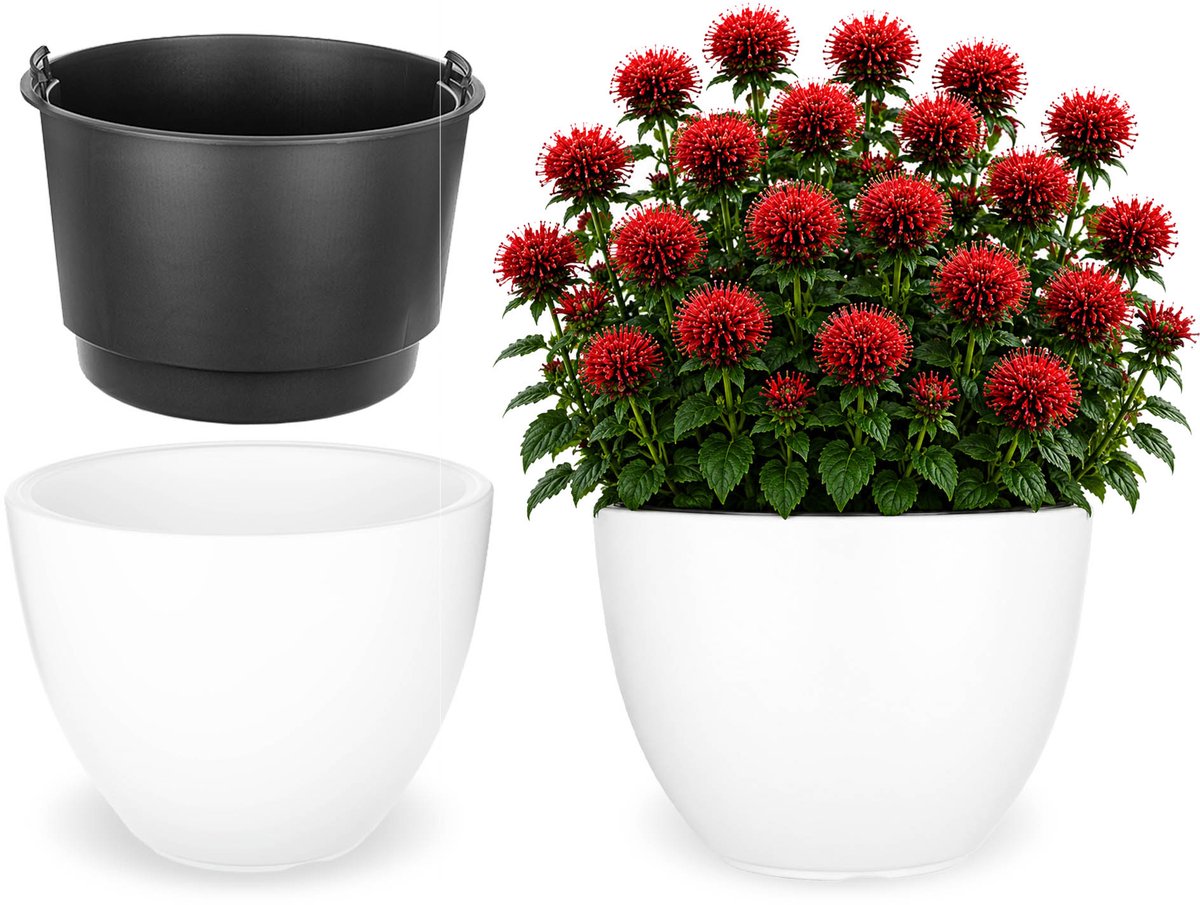 KADAX Bloempot met binnenpot, plastic sierpot vorstbestendig voor bloemen en planten, staand wit 46x36cm