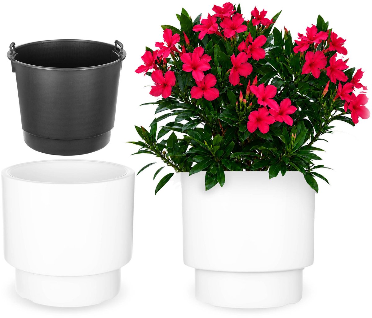 KADAX Bloempot met binnenpot, plastic sierpot vorstbestendig voor bloemen en planten, staand wit 39x37cm