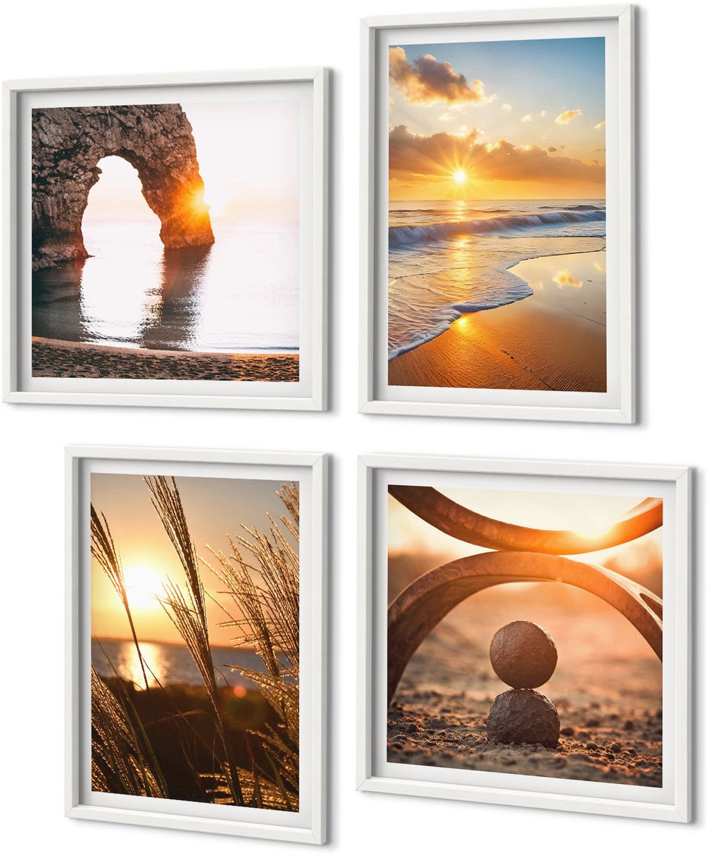 Coloray 4-Delige Schilderij Set - Vredige Landschappen, Zonsondergang Op Het Strand - 40 x 40 En 40 x 60 - Wanddecoratie - Muurdecoratie - Moderne Interieurdecoratie - Stijlvolle Muurdecoratie
