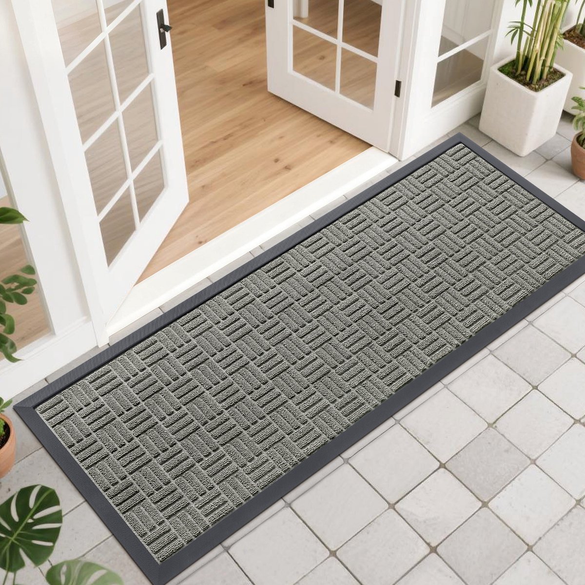 Olanly Deurmat - Antislip Deurmat - schoonloopmat - Buitenmat - 43x120cm - Grijs