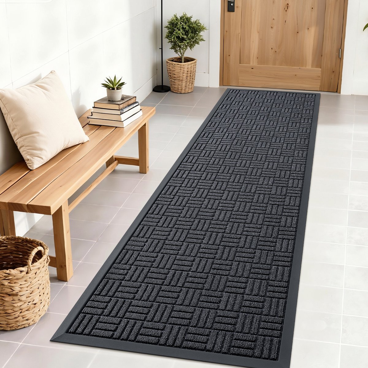 Olanly Deurmat - Antislip Deurmat - schoonloopmat - Buitenmat - 43x120cm - Zwartgrijs