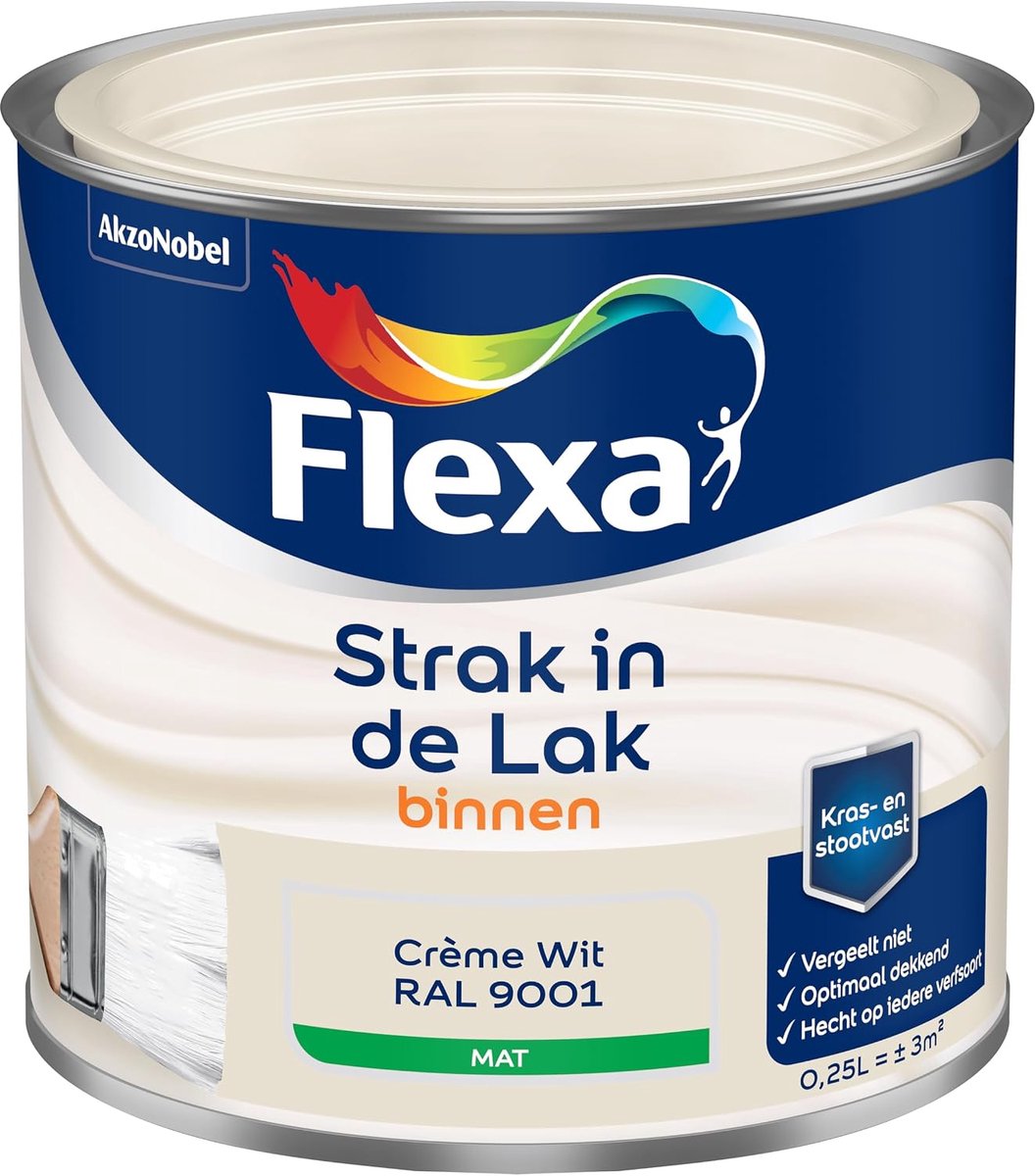 Lak verf 0.25 liter - Matroomwit RAL 9001 - Kras- en impactbestendig - Optimale dekking - ShopVlot