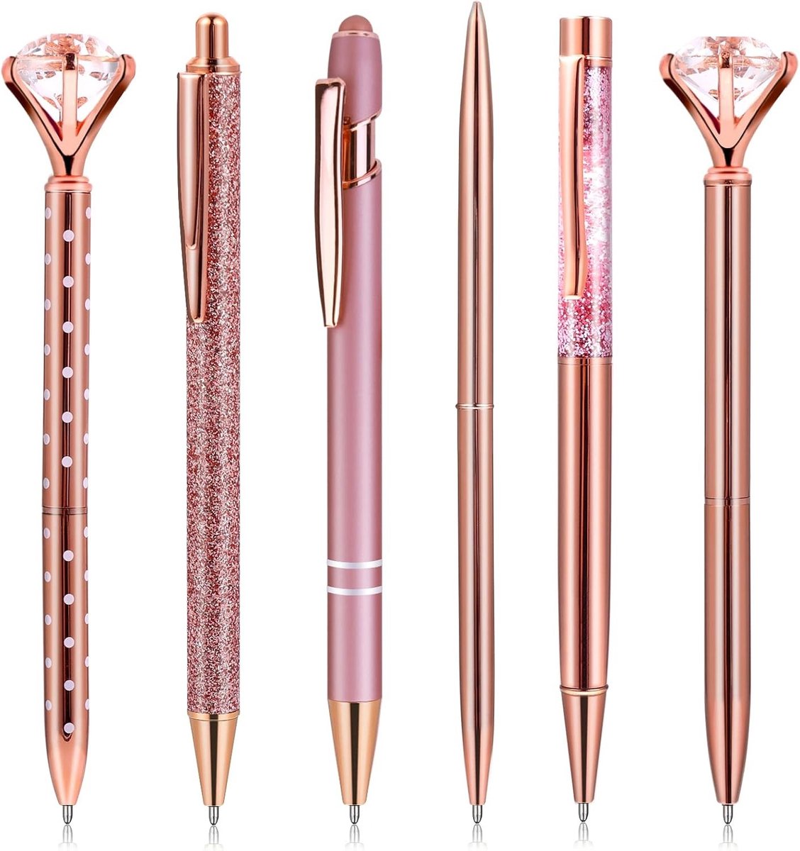 Balpennen Set - Roze - 20 x 12 x 1,9 cm - Roségoud Glitter van Metaal - Voor Kantoor en Thuis