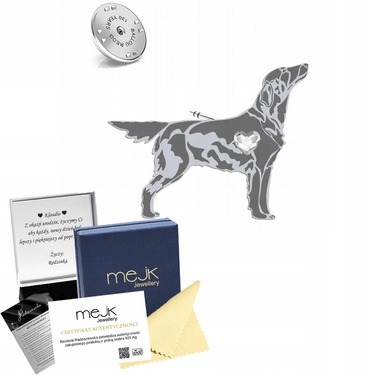 Zilveren Broche Flat Coated Retriever 925 - Gratis Gravure
