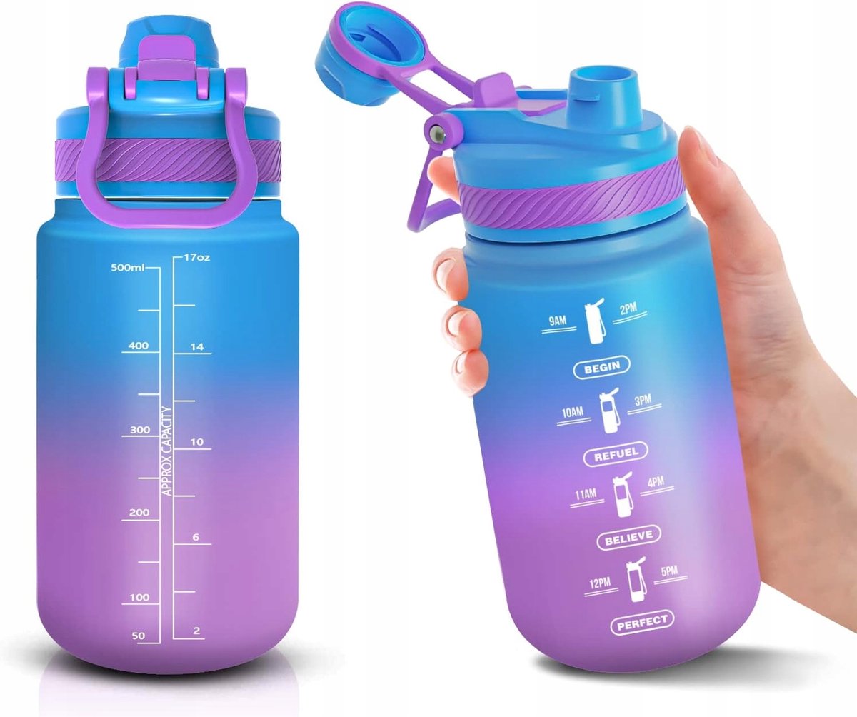 Motiverende Drinkfles 500ml - Sport & Fitness Bidon met Tijdindicator