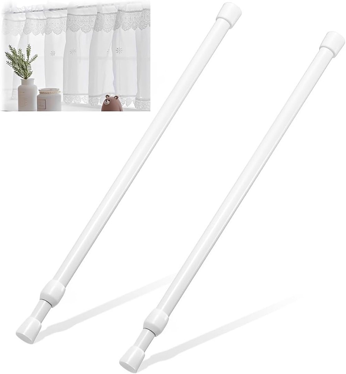 Gordijnroede zonder boren 30-45 cm - uitschuifbare telescoopstang - witte kleur - ideaal voor kleine ramen - ShopVlot