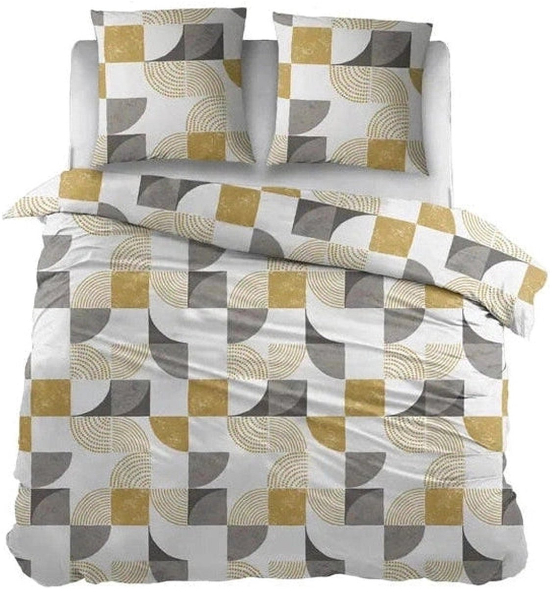 Sleepnight Dekbedovertrek Katoen Bieke - 140 x 200/220 cm + 1 kussensloop - [Antraciet,Geel,Oker]