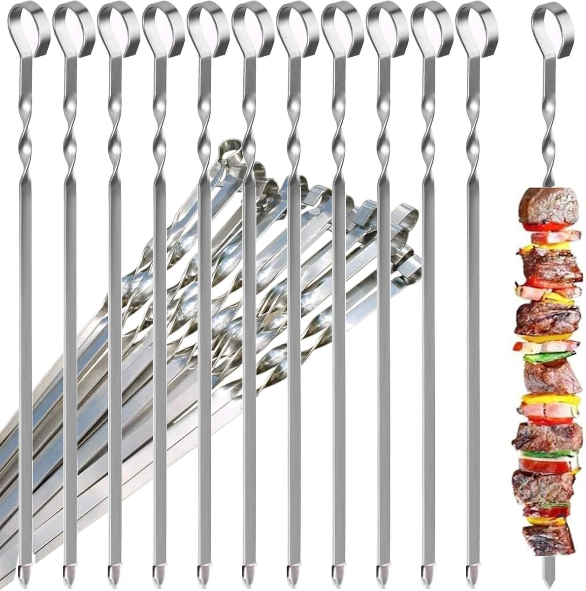 Stainless Steel Grill Skewers 12 Pieces / 30 Pieces 39 cm Grill Skewers for Meat and Vegetables on the Grill (Pack of - ShopVlot