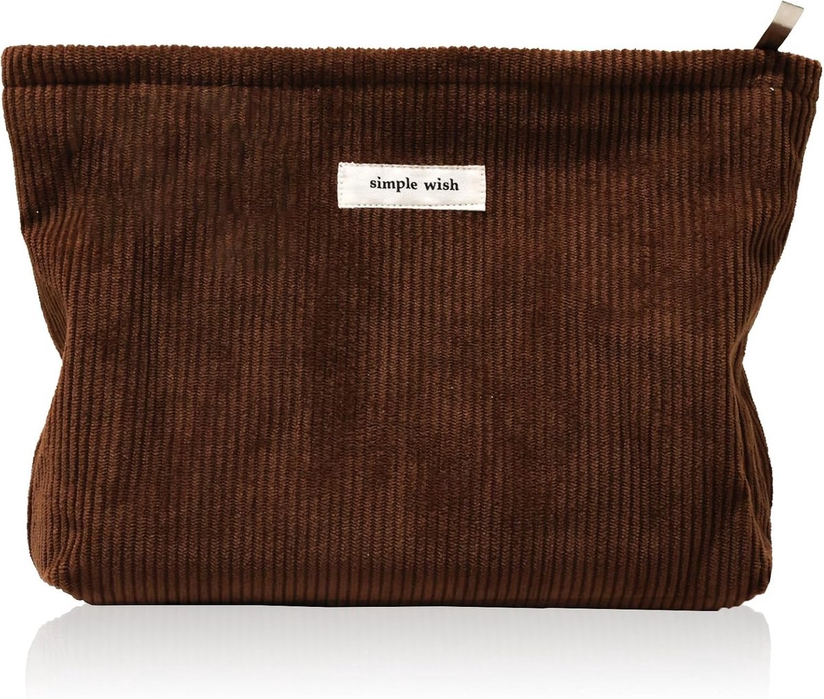 Cosmetische Tas - Bruin - 27 x 18 x 5 cm - Corduroy Toilettas - Voor Dames