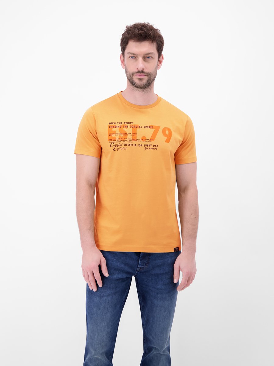 LERROS T-shirt van katoen met print op de borst , Maat: XXL , Kleur: DULL PEACH , 100% katoen