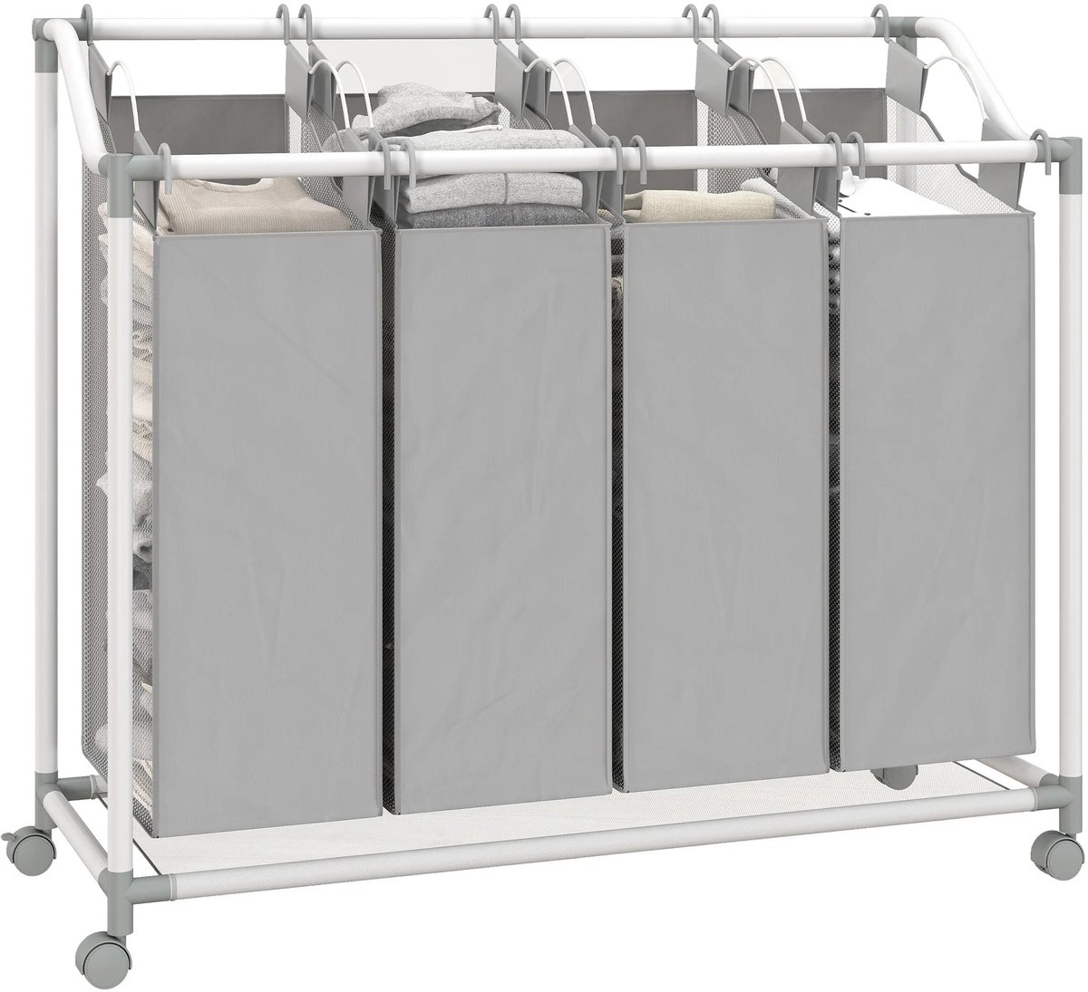 Nutrella Wasmandorganizer - Wasmand - Wasmandmeubel - met Wielen - Uittrekbaar - 4 manden - 160 L - Grijs