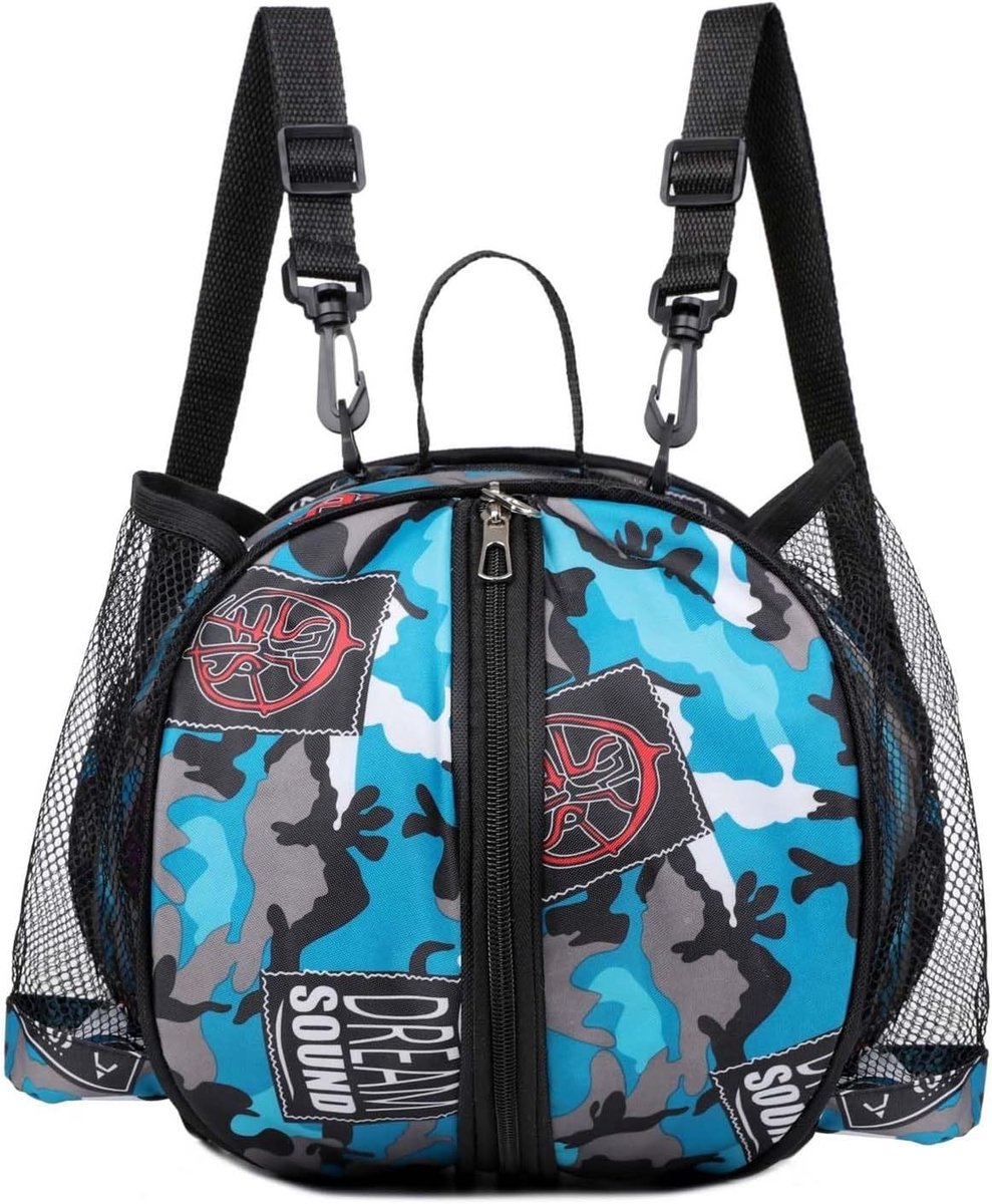 Basketbaltas - Blauw Camouflageverf - 26 - 28 cm - Waterdichte Draagtas voor Sportmateriaal - Voor Volwassenen en Kinderen