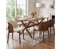 STILVORA Eetkamerstoel - Set van 4 - Gepolsterde Zitting en Omhullende Rugleuning - Voor Eetkamer en Woonkamer - Hout Beige Walnootkleur