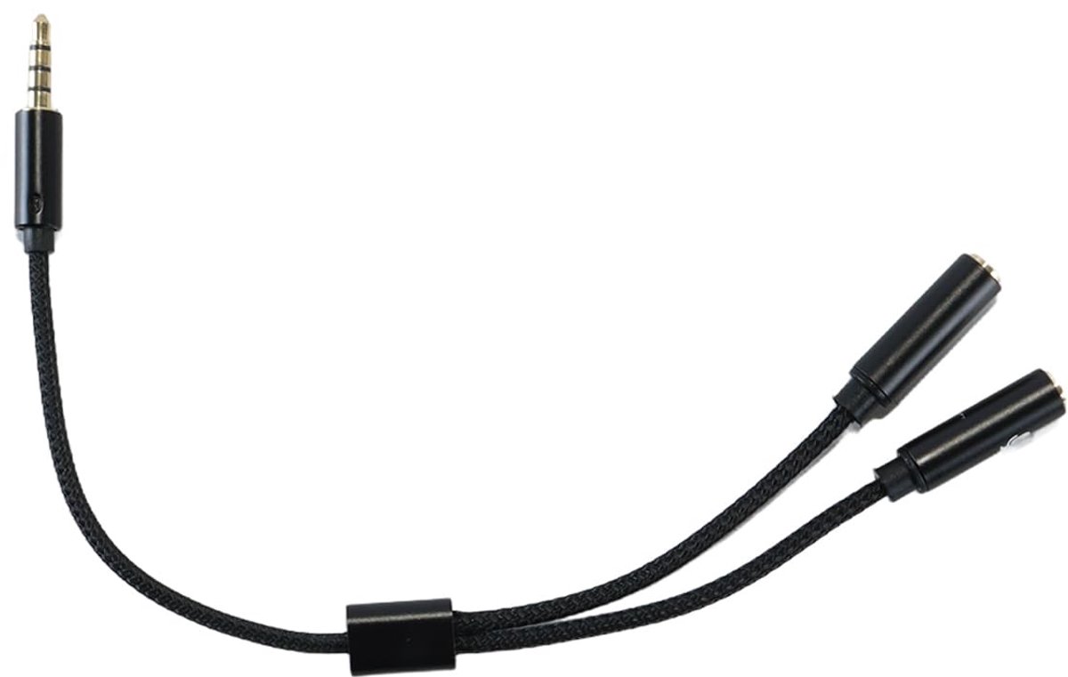 Headphone Microphone Male to 2 Female Adapter Headphone Splitter Cable 3.5mm Nylon Braided Cable - ShopVlot