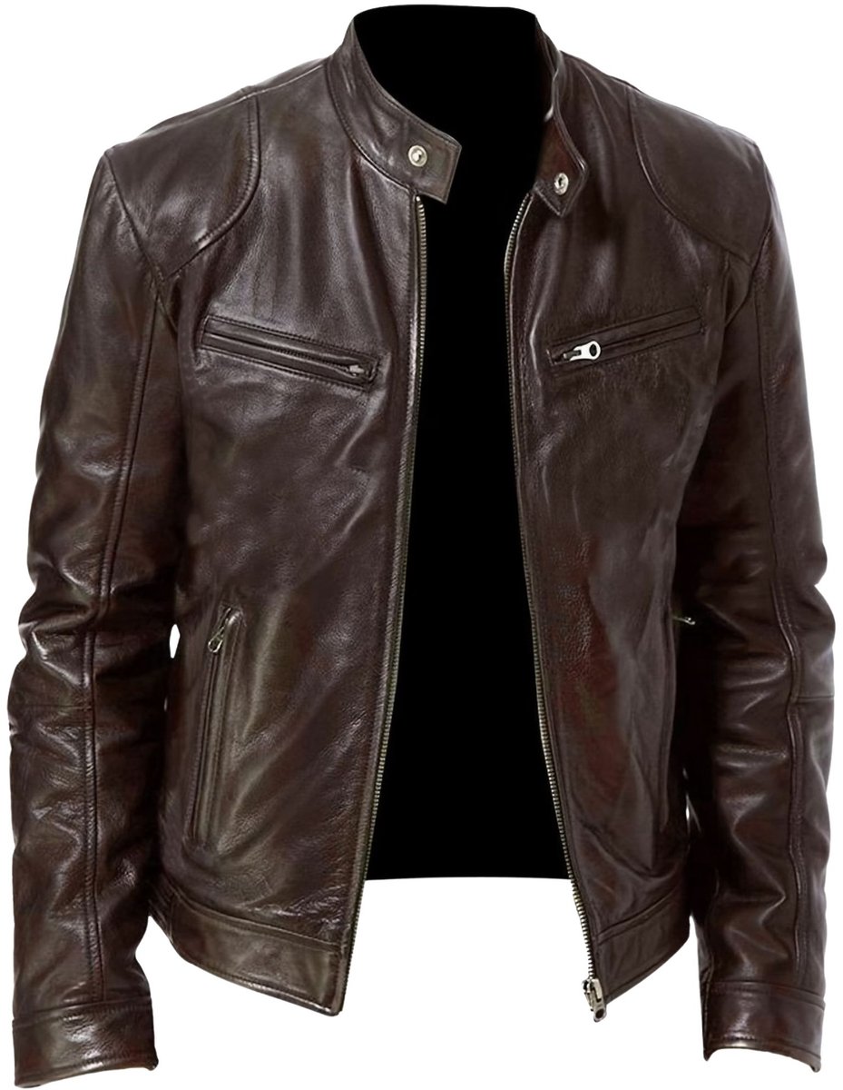 Currero Kunst Leren Jas Leather Jacket Lederen Jas Bomberjack Pilotenjack Blazer Biker Motorjas Motormuis Heren Lichtbruin