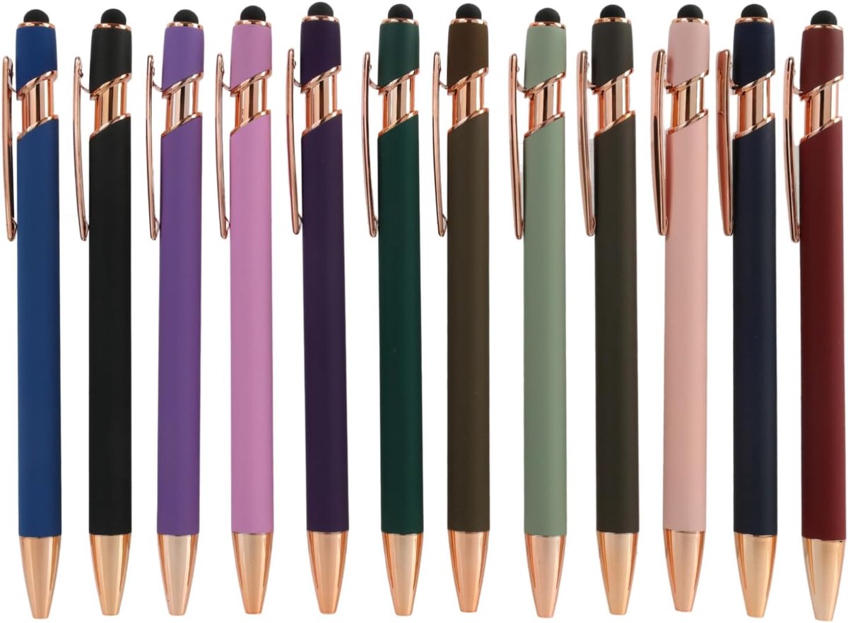 12 stuks ergonomische intrekbare balpen, met 2-in-1 pen, 12 kleuren met inspirerende citaten, zwarte inkt, voor - ShopVlot