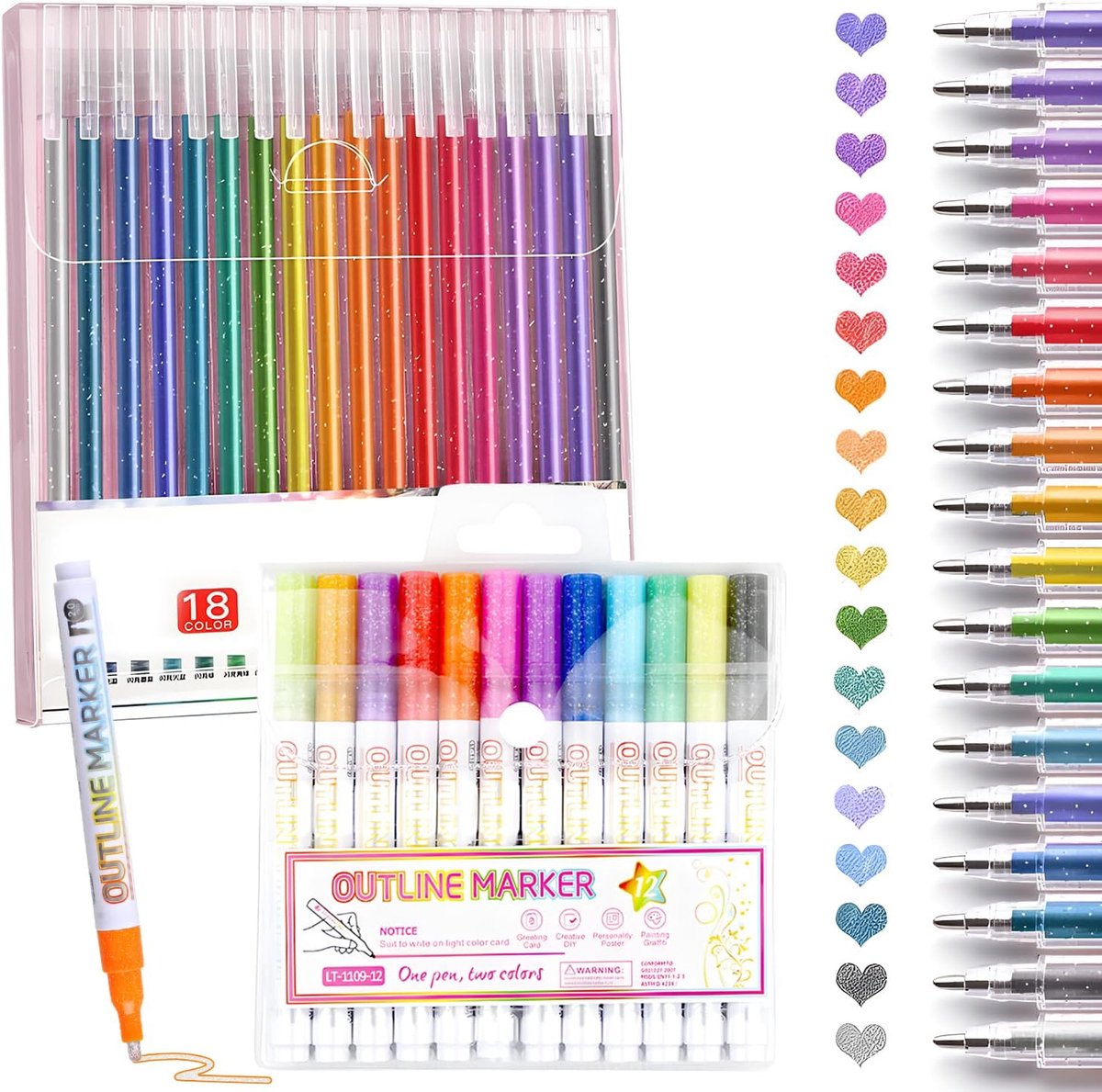 Glitter Pen Set, 36 Pieces, Glitter Gel Pens & Metallic Marker for Children and Adults, Colourful Gel Pen Set for - ShopVlot