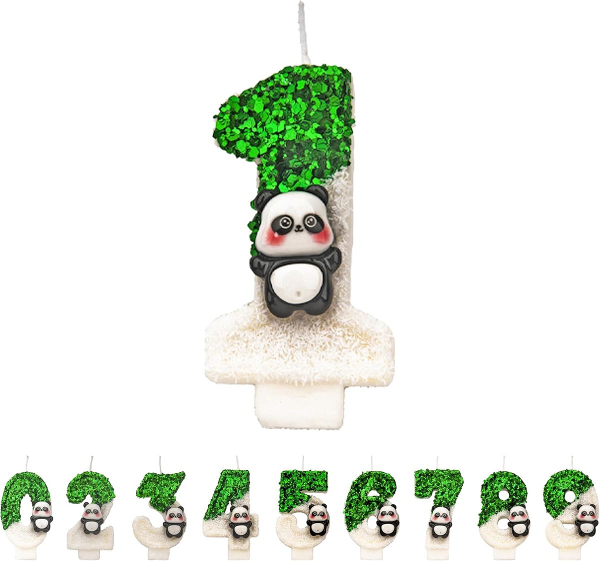 Panda Number 1 Green White Birthday Candles - ShopVlot