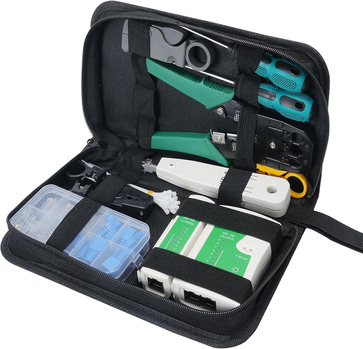 12 in 1 Professional Network Tool Kit - RJ45 RJ11 Crimping Pliers with Stripping Plier, Network Cable Tester for Cat5 - ShopVlot