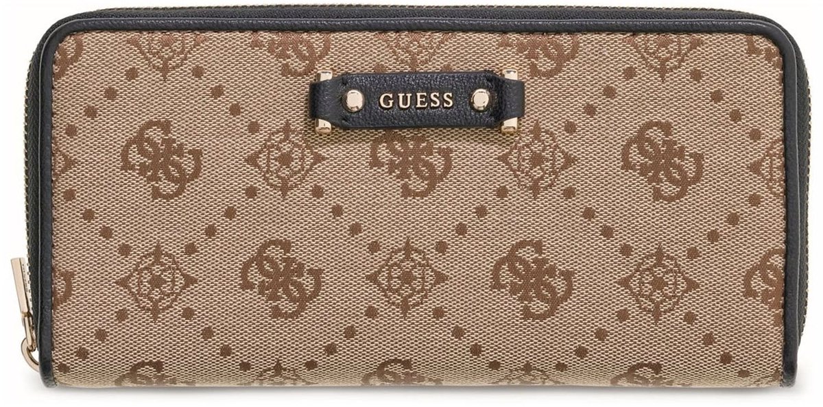 GUESS portemonnee Dorothy SLG Zip Around Wallet Latte Logo / Black Lichtbruin