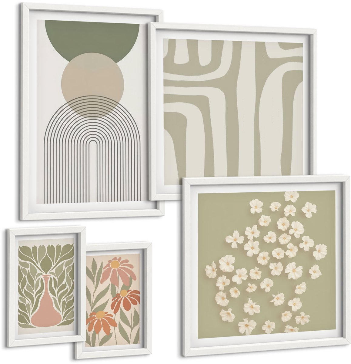Tulup 4-Delige Schilderij Set - Stijlvolle afbeeldingen in pasteltinten met plantmotieven. - 50 x 50 cm, 20 x 30 cm en 40 x 60 cm - Muurdecoratie - Interieur Decoratie - Stijlvolle Muurdecoratie