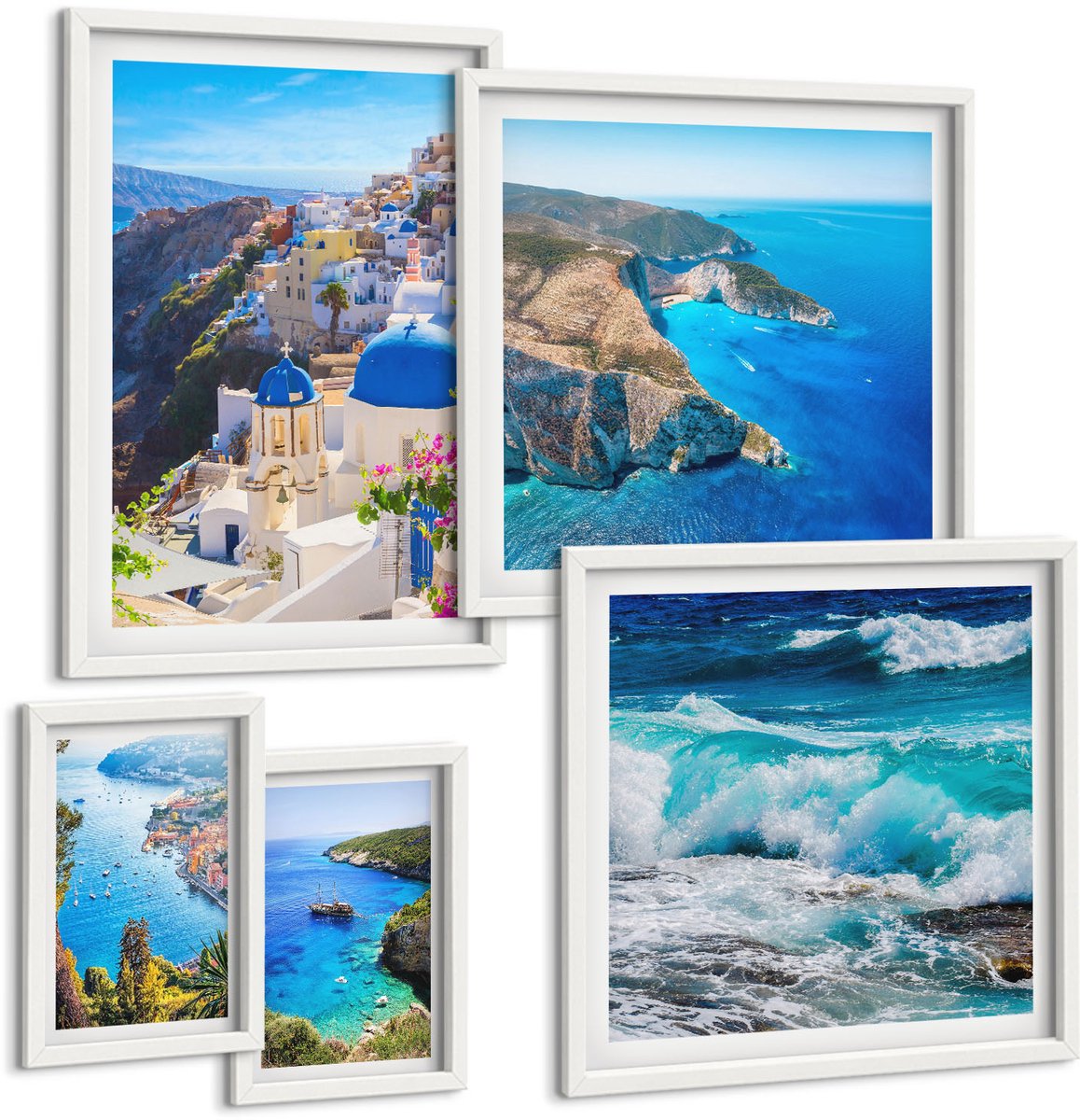 Tulup 4-Delige Schilderij Set - Landschappen van de Egeïsche Zee met pittoreske uitzichten - 50 x 50 cm, 20 x 30 cm en 40 x 60 cm - Muurdecoratie - Wanddecoratie - Hal