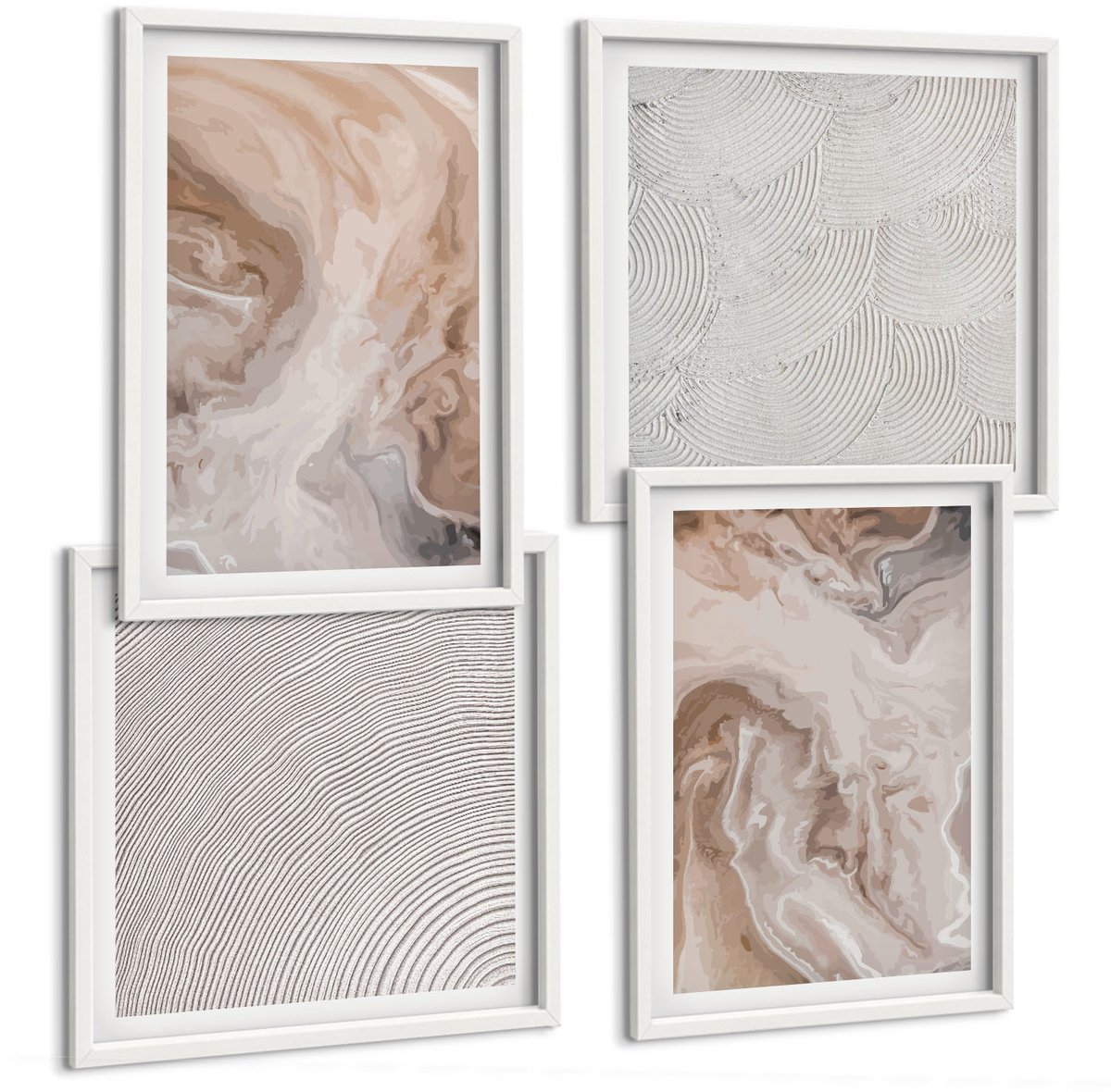 Tulup 4-Delige Schilderij Set - Abstracte marmerpatronen, steentexturen - 40x40 en 40x60 - Muurdecoratie - Wanddecoratie - Slaapkamer - Stijlvolle Muurdecoratie