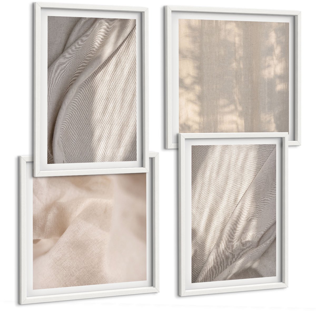 Tulup 4-Delige Schilderij Set - Natuurlijke textielstructuren van dichtbij - Boho - 40x40 en 40x60 - Wanddecoratie - Schilderijen Set - Interieur - Stijlvolle Muurdecoratie