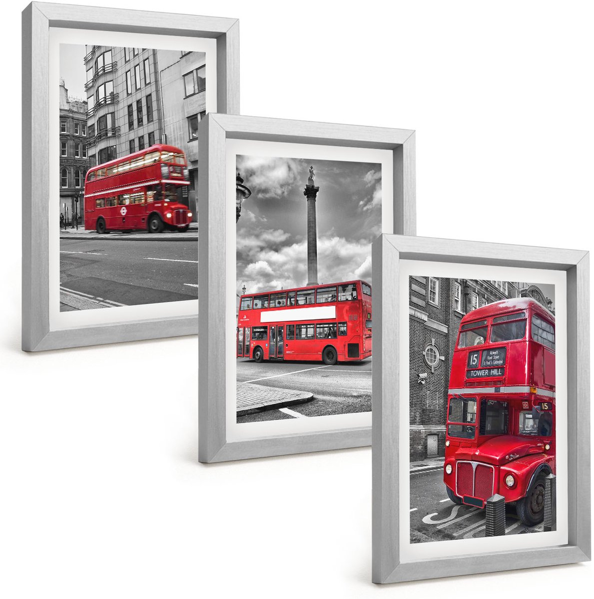 Tulup 4-Delige Schilderij Set - Rode bussen in het Londense stadslandschap - 20 x 30 cm - Muurdecoratie - Wanddecoratie - Hal - Decoratieve Schilderijen