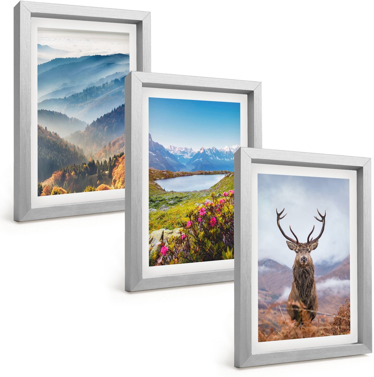 Tulup 4-Delige Schilderij Set - Berglandschappen met meer en herten in de natuur - 20 x 30 cm - Stijlvolle Muurdecoratie - Slaapkamer - Decoratieve Schilderijen