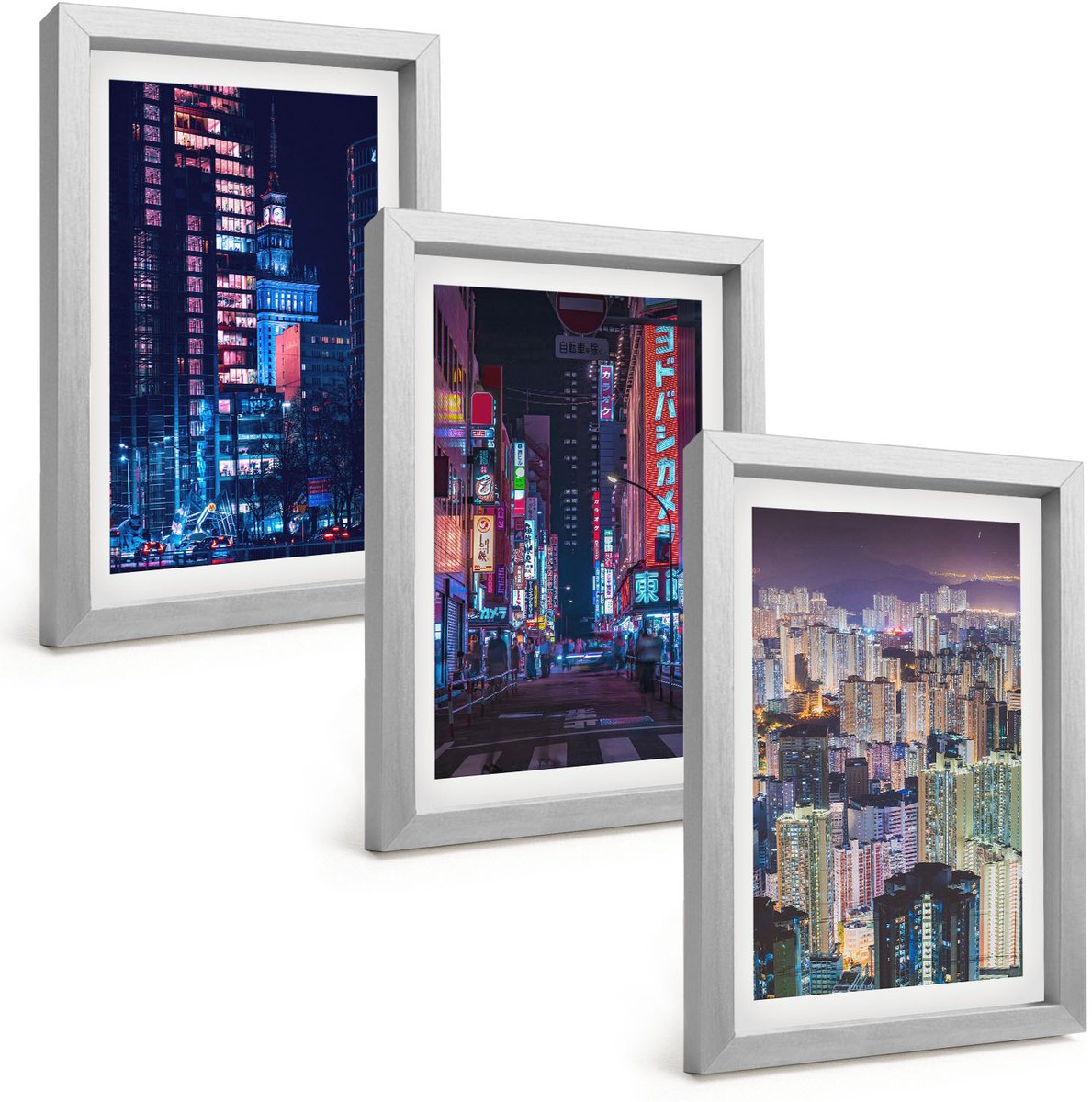 Tulup 4-Delige Schilderij Set - Nachtelijke stadsgezichten met neonlichten - 20 x 30 cm - Moderne Wanddecoratie - Slaapkamer - Muurdecoratie