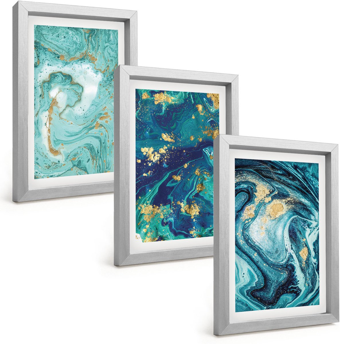 Tulup 4-Delige Schilderij Set - Turquoise abstractie van gemorste verf - 20 x 30 cm - Stijlvolle Wanddecoratie - Interieur - Stijlvolle Muurdecoratie