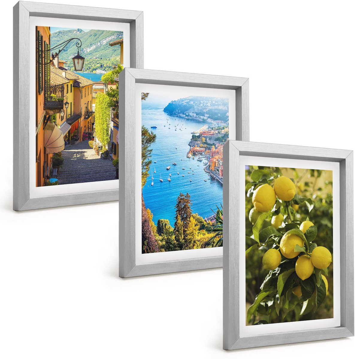 Tulup 4-Delige Schilderij Set - Schilderachtige straatjes langs de kust, uitzicht op de zee en citroenen. - 20 x 30 cm - Schilderijen Set - Wanddecoratie - Woonkamer - Interieur Decoratie