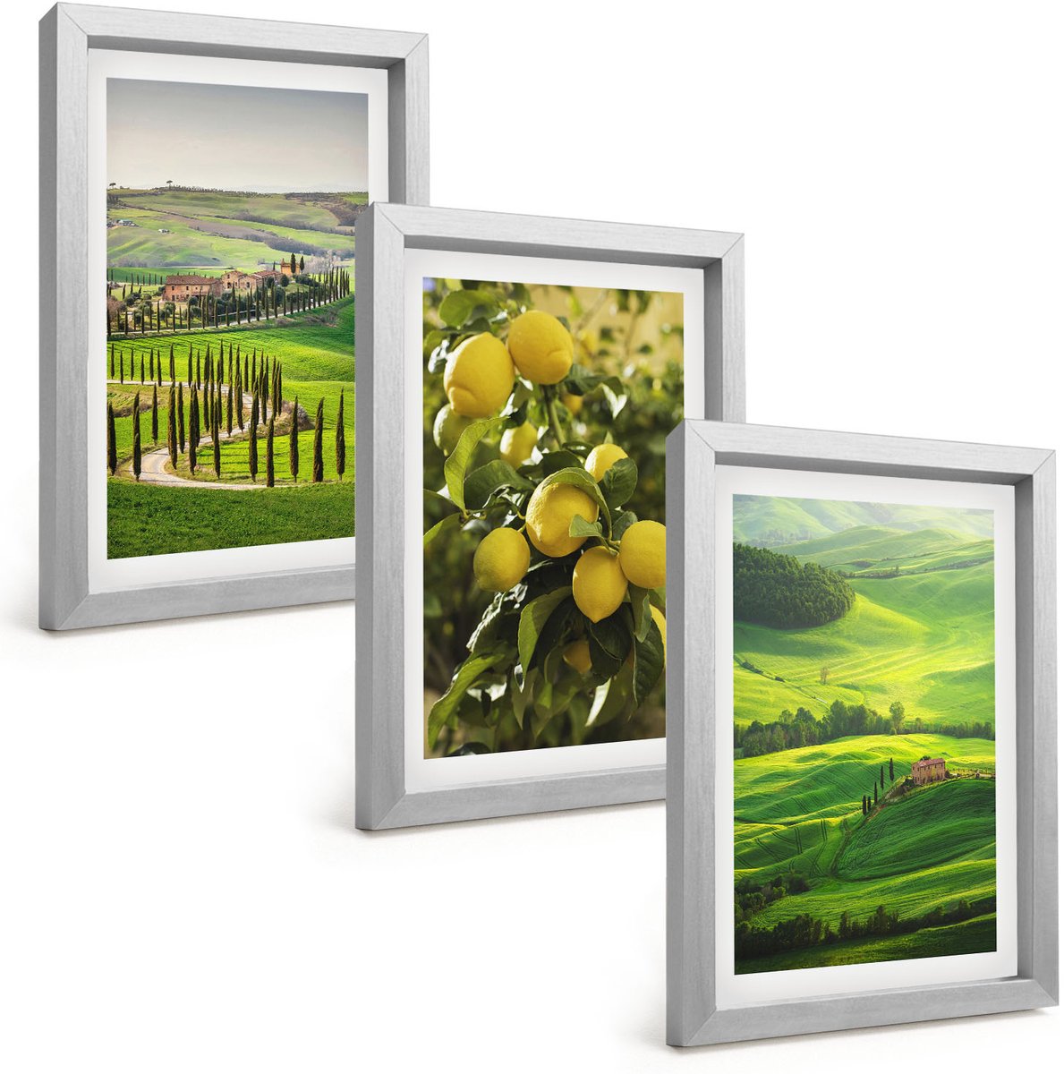 Tulup 4-Delige Schilderij Set - Italiaanse landschappen met citrusbomen en groene heuvels - 20 x 30 cm - Wanddecoratie - Muurdecoratie - Woonkamer - Woonkamer Decoratie
