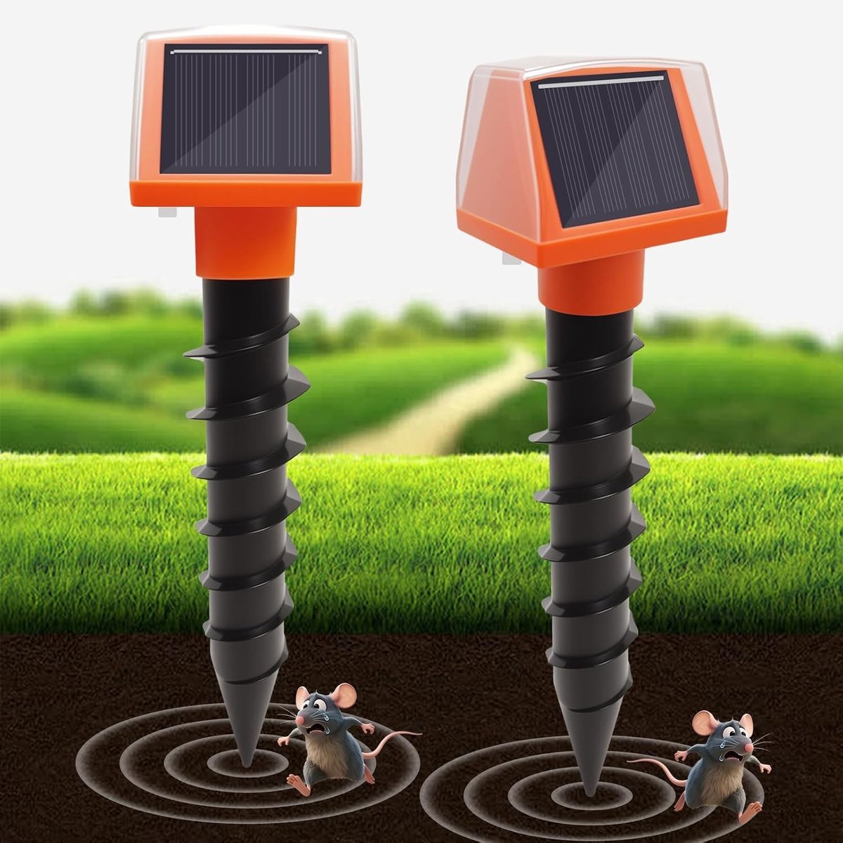 Mollenverjager trilling - Zwart - 16 x 11 cm - Waterdichte Solar Woelmuizenverjager voor Tuin